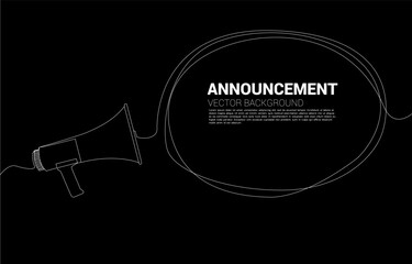 Megaphone with talk bubble single line graphic style. Poster for announcement and communication template.