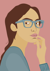 Retrato de una mujer con lentes, representa su inteligencia