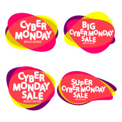Set Cyber Monday Sales bubble banners design template, collection discount tags, app icons, vector illustration