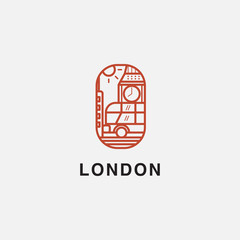 icon logo of london with bus and clock