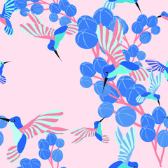 Humming bird vector seamless repeat pattern