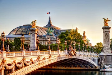 Photo sur Plexiglas Pont Alexandre III Pont et sculptures au sommet du pont Pont Alexandre III à Paris