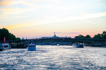 Views down the Seine River at dusk