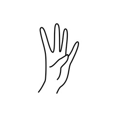 Woman's Hand with four finger icon line. Vector Illustration of female hands gesture. Lineart in a trendy minimalist style. For logo, postcards, posters, t-shirt print