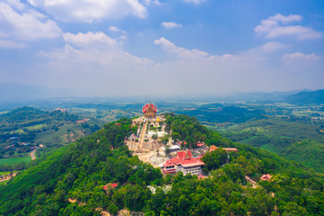 Aerial view of Wat Pa Phu Hai Long located on top of the mountain in Nakhon Ratchasima Province, Thailand