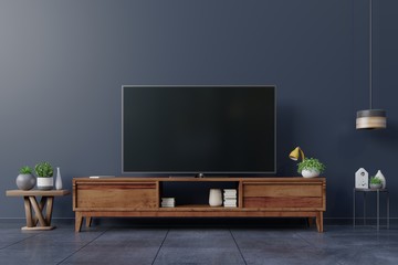 LED TV on the dark wall in living room,minimal design.
