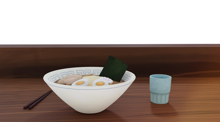 Fototapeta na wymiar Japanese noodles soup ramen hand painted 3d illustration