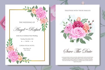 Fototapeta na wymiar Beautiful Wedding Invitation with Floral Leaves