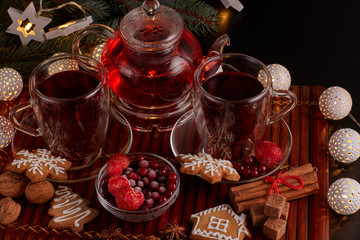 Fruit tea. Christmas and New Year composition.