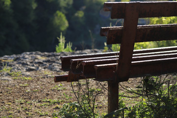 Rail road track bench at old stone quarry