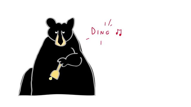 Merry Christmas animation of black bear ringing a Christmas bell, funny animal holiday video with greeting saying Merry Christmas