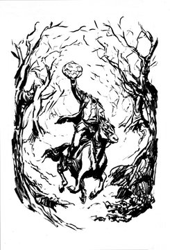Headless horseman ink drawing