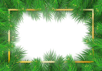 Fototapeta na wymiar Christmas tree rectangular frame on white