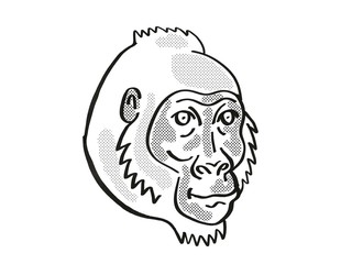 Cross River Gorilla or Gorilla gorilla diehli Endangered Wildlife Cartoon Mono Line Drawing