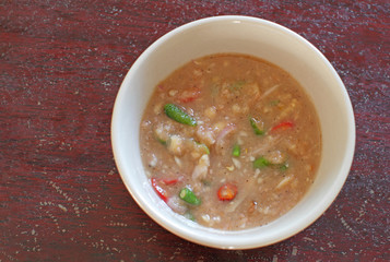 spicy shrimp chili paste sauce eat couple with fresh vegetable,thai food