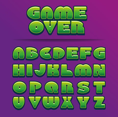 Game Over, a vector illustration, art style alphabet, font of Game Over text. 