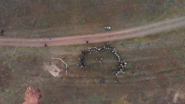 People standing in a half-circle on the autumn field