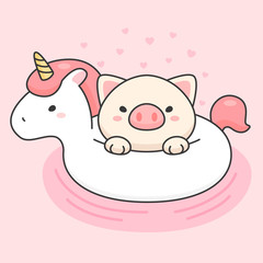 Obraz na płótnie Canvas Cute pig in an unicorn life ring