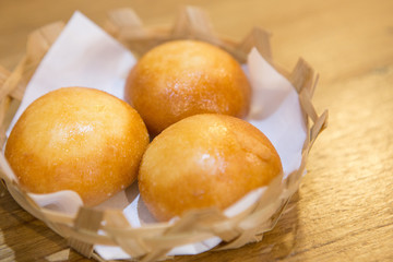 Fried steamed stuff bun in  the basket in Chinese restaurant