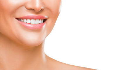 Obraz premium Woman's smile with white healthy teeth, isolated on white background.