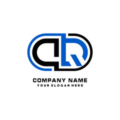 DR initial letters looping linked oval elegant logo blue, black