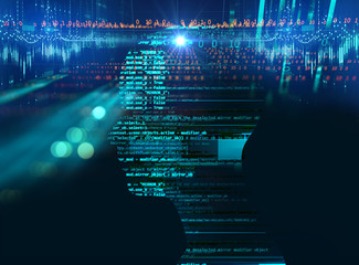 silhouette of virtual human on abstract technology 3d illustration