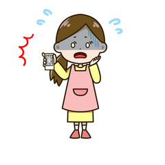 スマートフォンが破損して驚く女性　ポーズ　イラスト