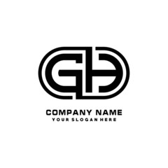 GH initial letters looping linked oval elegant logo blue, black