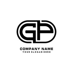 GP initial letters looping linked oval elegant logo blue, black
