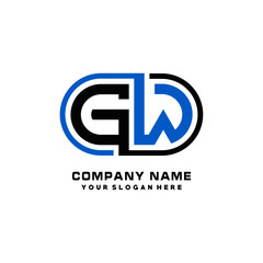 GW initial letters looping linked oval elegant logo blue, black