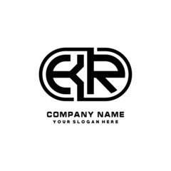 KR initial letters looping linked oval elegant logo blue, black