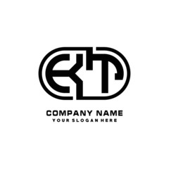 KT initial letters looping linked oval elegant logo blue, black