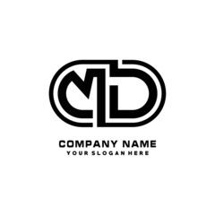 MD initial letters looping linked oval elegant logo blue, black