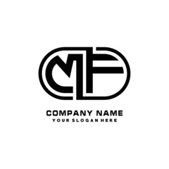 MF initial letters looping linked oval elegant logo blue, black