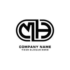 MK initial letters looping linked oval elegant logo blue, black