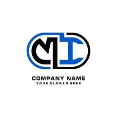 MI initial letters looping linked oval elegant logo blue, black