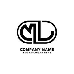 ML initial letters looping linked oval elegant logo blue, black