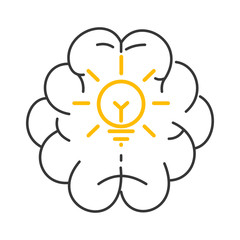 Idea solution concepts with light bulb inside human brain. Thin line icon. Isolated on white background. 