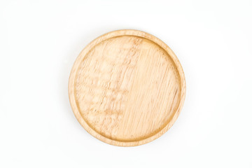 Flat lay wooden tray isolated on white background. Top view.