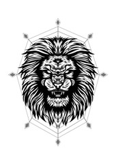 Black and white lion face, vector illustration for t-shirt design
