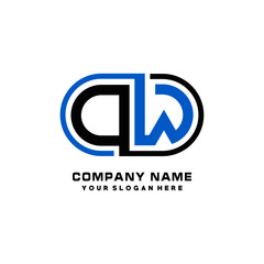 OW initial letters looping linked oval elegant logo blue, black