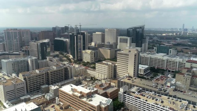 Aerial view of the Medical Center in Houston. This video was filmed in 4k for best image quality.