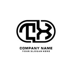 TX initial letters looping linked oval elegant logo blue, black