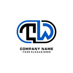 TW initial letters looping linked oval elegant logo blue, black