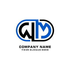 WM initial letters looping linked oval elegant logo blue, black