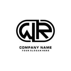 WR initial letters looping linked oval elegant logo blue, black