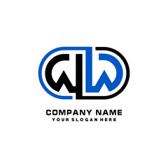 W initial letters looping linked oval elegant logo blue, black