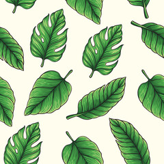 tropical floral seamless pattern green leaf