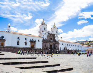 San Francisco Square in the historic center of Quito capital of Ecuador - obrazy, fototapety, plakaty