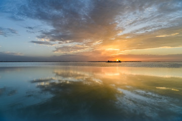 beautiful sunset glow reflected in salt lake